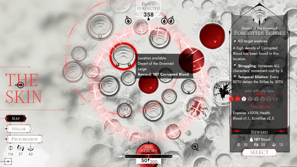Official Ex Sanguis route map showing locations, modifiers, rewards and difficulty choices