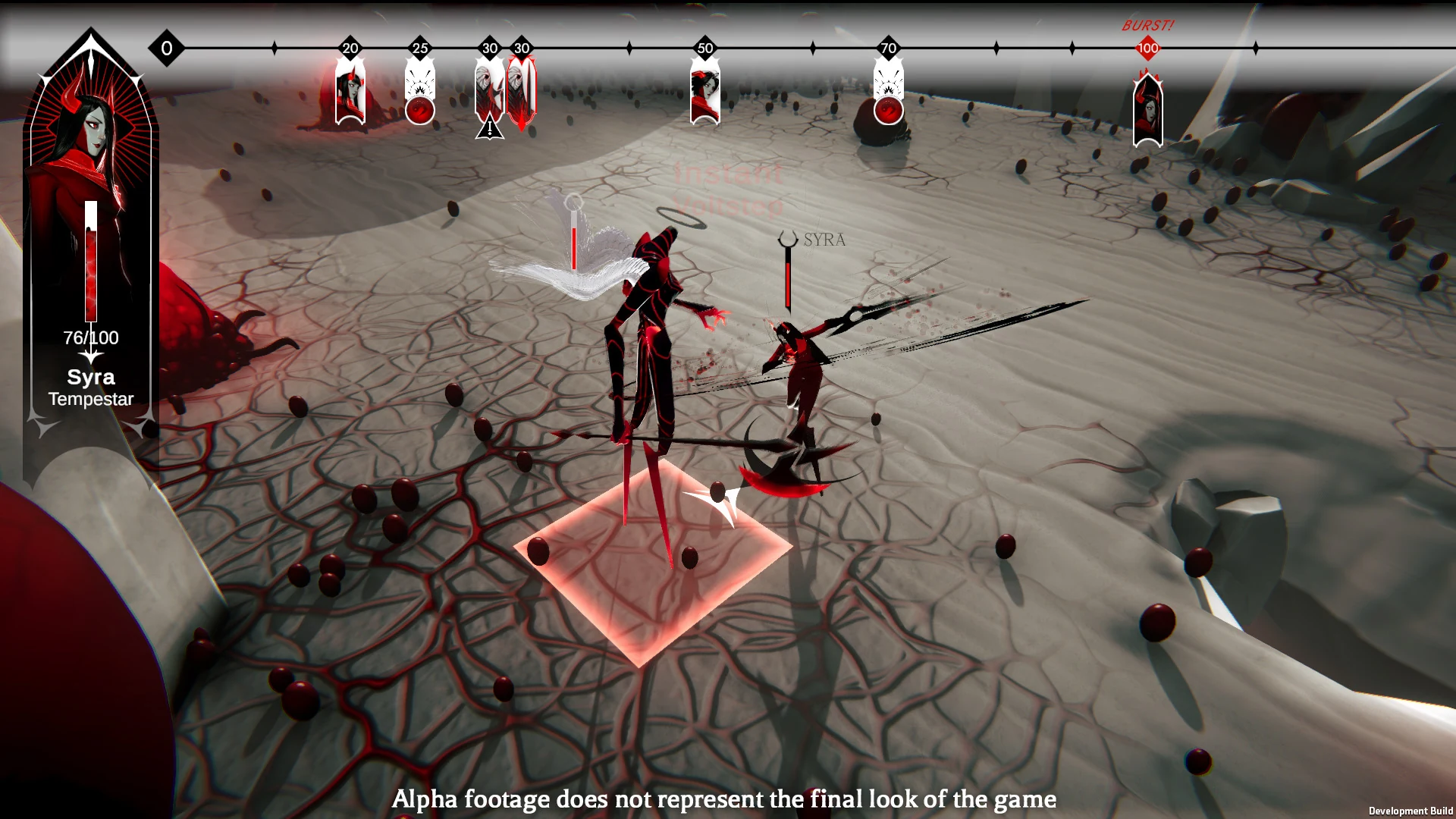 Official Ex Sanguis combat screenshot showing Stillae, enemies, grid positions and the timeline